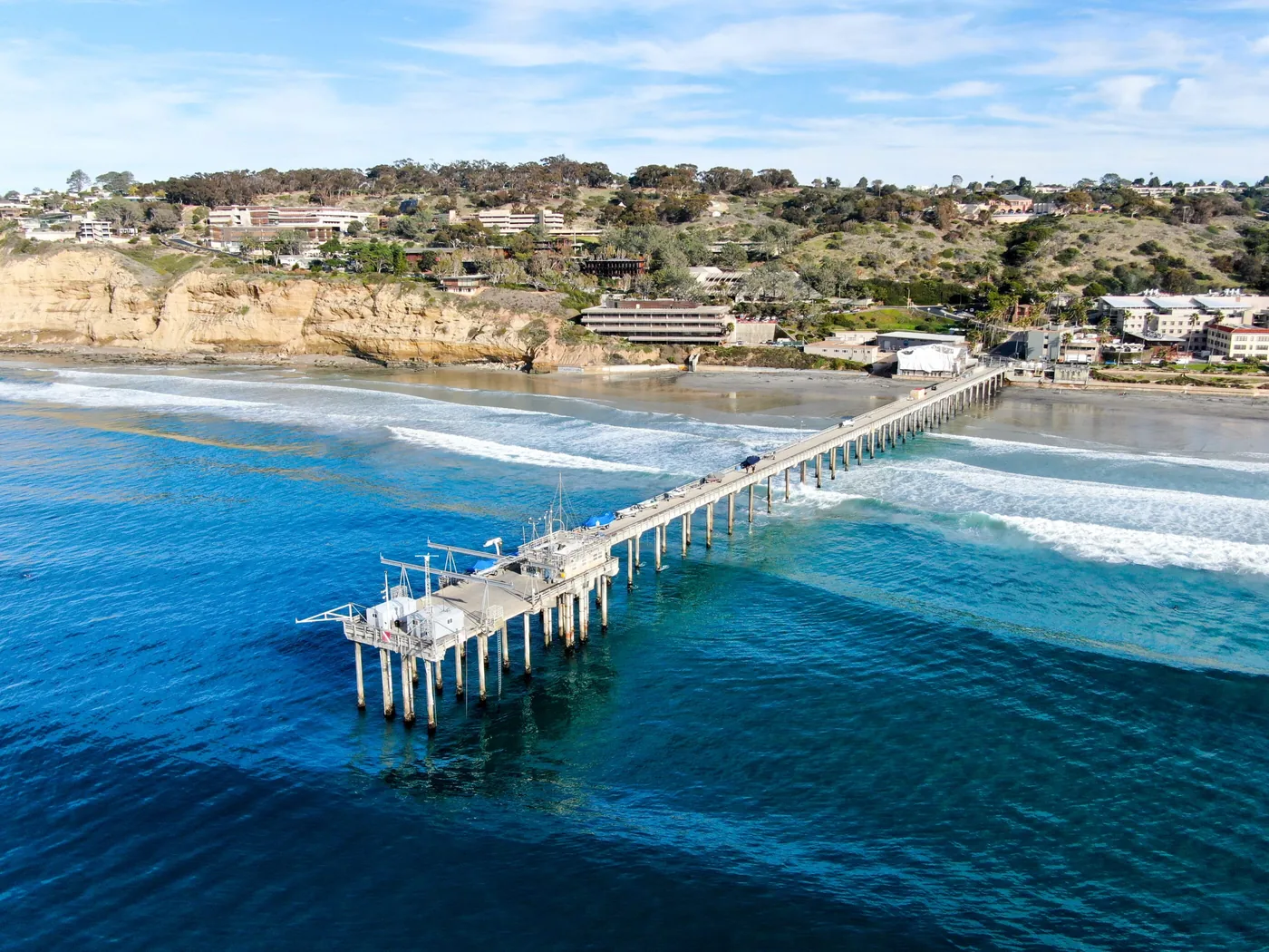 Aerial view of the pier and coastline at La Jolla, San Diego